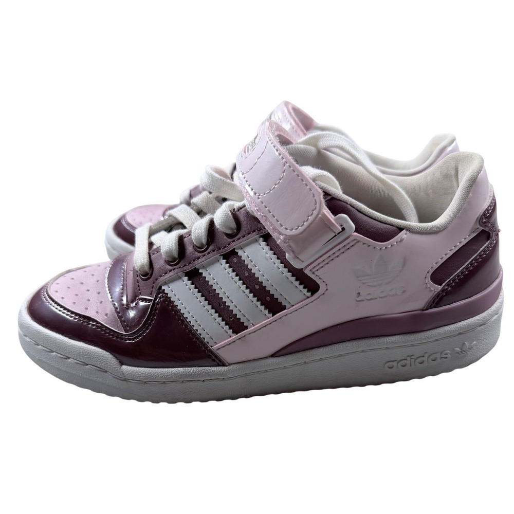 Adidas Forum Low J Quiet Crimson Pink Burgundy Patent Sneakers Mens 5 Womens 6.5